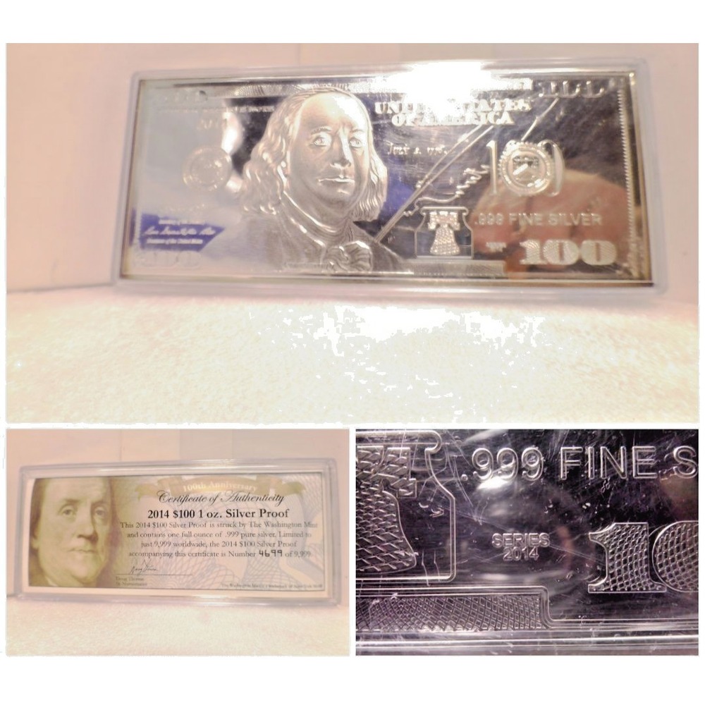 WASHINGTON MINT Silver Note Unisex 1 oz Silver Excellent 2014 $100 Proof
